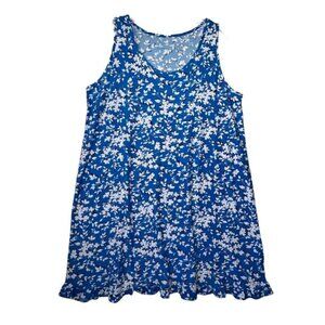 Draper James Sleeveless Floral Jersey Knit Ruffle Hem Dress Blue White Womens